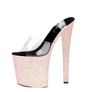 Sandalias de plataforma transparentes de 20 cm con tacón de cuña gótico, brillantes, impermeables, con correa en el tobillo, de cuero genuino y punta en pico. - Product Image 1