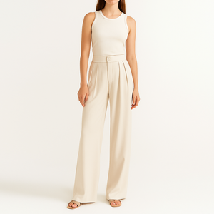 <span class=keywords><strong>Pantalon</strong></span> <span class=keywords><strong>de</strong></span> tailleur à jambes larges pour femmes <span class=keywords><strong>Pantalon</strong></span> ample à <span class=keywords><strong>la</strong></span> mode personnalisé <span class=keywords><strong>Pantalon</strong></span> droit plissé élastique pour femmes - Product Image 1