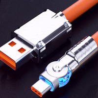 Kabel USB 1m 2m Cepat, Rotasi 180 Derajat, Tipe-C, Kabel Data 120W 6A Pengisian Cepat Ponsel