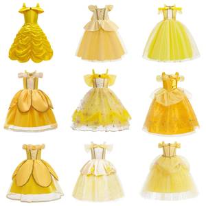 Robe de princesse jaune pour filles, costume de fête La Belle et la Bête, tenue de spectacle pour enfants - Product Image 2