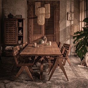 Mesa de Comedor Rectangular Larga de Madera Maciza de Teca Antigua Importada MountainLiving, Estilo Artístico del Norte de Europa XO980013 para Sala de Estar - Product Image 3