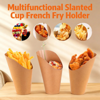 Gobelet à frites en papier kraft biodégradable personnalisable avec gaufrage, multifonctionnel pour sushis et nouilles
