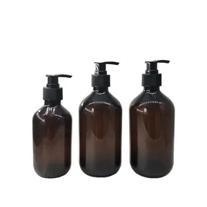 Low MOQ 300ml 500ml Amber PET Spray Bottle Body Lotion Pump Bottle Plastic Shampoo Skin Care Bottle