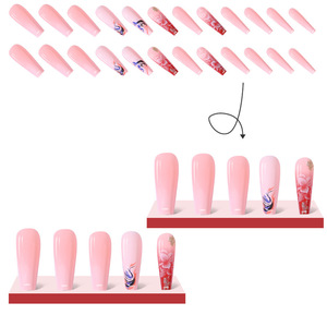 Oferta Especial: Uñas Postizas de Cobertura Completa con Diseño de Camelia Larga en Forma de Ataúd - Product Image 4
