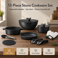 Set Peralatan Masak Batu 13 Buah Gagang Lepas Pasang Wajan Anti Lengket Panci Sup Panci Saus Berbintik Dapur OEM Kustom