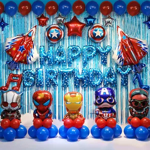 Fondo de película de aluminio de superhéroes de dibujos animados, decoración de fiesta de cumpleaños