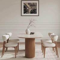 Table et chaises de salle à manger sur mesure en bois massif de style vintage français, avec plateau en ardoise de travertin, de petite taille, de couleur noyer, de forme ovale, pour la maison