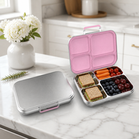 S004-3 Boîte Bento Réutilisable pour Nouveau-né, 4 Compartiments, 3 Compartiments, Mignonne, avec Couvercle en Acier Inoxydable, Capacité 1-3L, Anti-fuite, Sans BPA, Chauffable