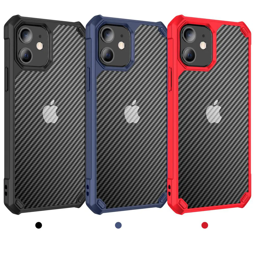 Carbon Fiber Shockproof Phone Case For Iphone 14 Pro Max Matte Transparent Back Cover