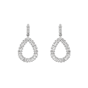 Boucles d'oreilles pendantes E793 en or blanc plaqué, serties de diamants taille émeraude, pour femme, bijoux de mariage classiques - Product Image 1