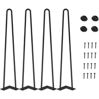 Set Kaki Meja Bulat dari Baja Anti Karat Lapis Seng Hitam, 4 Buah, Termasuk Sekrup dan Tutup, Dalam Kotak, untuk Meja dan Kursi