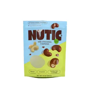 Sacchetti stand up stampati personalizzati 16oz 450g anacardi al cioccolato al latte doypack sacchetti di mylar per alimenti a prova di odore