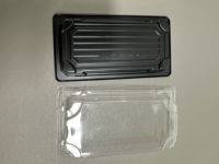 Plateau à Sushi en plastique noir pour boîte d'emballage de Sushi de Restaurant avec couvercle
