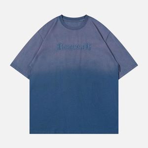 Y2k 맞춤 의류 100% 면 하이 퀄리티 대형 고민 자수 티 의상 로고 조난 패치 산 세척 T 셔츠 - Product Image 5