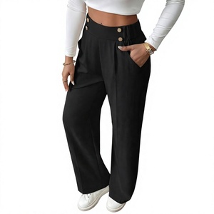 Pantalones casuales de verano para mujer al por mayor, transpirables, de cintura elástica, holgados, de pierna ancha, de caída media - Product Image 4