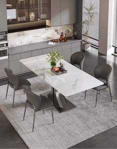 Ensemble de table à manger carrée en marbre gris de luxe italien, 6 places, <span class=keywords><strong>cadre</strong></span> en acier inoxydable doré moderne, écologique, durable, de haute qualité - Product Image 5
