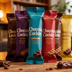 Sachets personnalisés imprimés avec logo, scellés au dos, pour barres chocolatées, sachets en aluminium pour poudre protéinée, barres protéinées, emballages alimentaires verticaux - Product Image 1