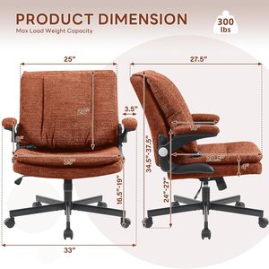 Criss Cross Legged Office <b>Chair</b> with Flip-Up <b>Back</b>&Dynamic Airbag Lumbar <b>Support</b>, Wide Seat Desk <b>Chair</b>, Flip-Up Arms with Wheels - Product Image 2