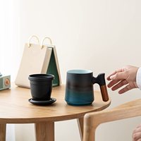 Tasses en poterie réactive, tasse à thé à poignée en bois de voyage, service à thé en céramique chinoise avec infuseur et couvercle