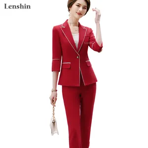 Lenshinin — ensemble 2 pièces pantalon rayé avec rayures et manches trois quarts, vêtement féminin de bureau, Blazer mi-mollet, collection été