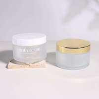 Pots à crème à large ouverture de 200g, grande taille, en verre dépoli transparent, vides, pour soins de la peau et gommages corporels, avec joint d'étanchéité et couvercles blancs ou noirs