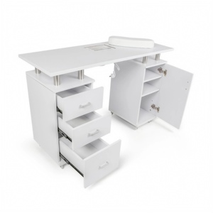 Mesa de Manicura Blanca para Salón de Belleza con Cajones, Gabinete y Soporte para Lámpara UV - Product Image 6