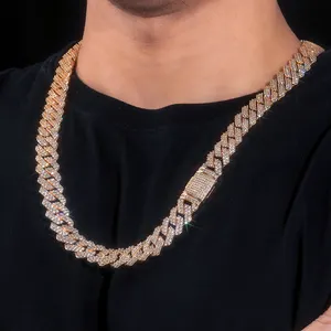 Wholesale 14mm Mens Cuban Link Necklace 5A Zircon Hip Hop 14k 18k Gold Plated Miami Curb Cuban Link Chain For Men