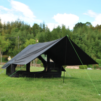Tente gonflable pour 6 personnes avec auvent et cheminée, fenêtre transparente, tente gonflable pour le camping, ensemble complet avec pompe