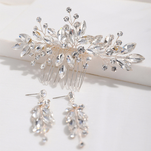 Tocado nupcial artesanal de lujo para mujer, con peineta de diamantes de imitación multicolor y juego de pendientes, joyería para el cabello - Product Image 4