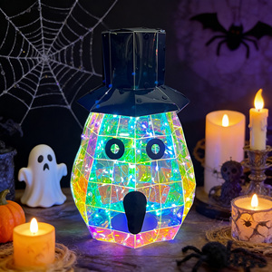 Luz LED Iridiscente de Calabaza de Halloween, Decoración de Jack-o'-lantern, Calabaza Holográfica Prismática con Sombrero de Mago para Suministros de Exhibición en Eventos - Product Image 1
