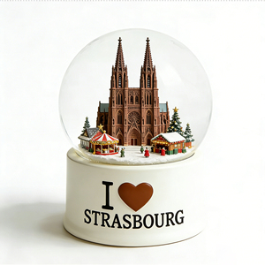 Globe à neige personnalisé en résine avec la Cathédrale de <span class=keywords><strong>Strasbourg</strong></span>, marché de Noël, musique intégrée, pour souvenirs, cadeaux de fêtes, décoration intérieure - Product Image 1
