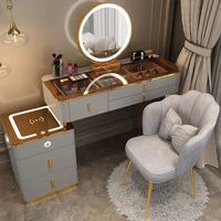 Coiffeuse intelligente moderne avec miroir LED, ensemble de table de maquillage et de coiffure avec miroir, pour chambre à coucher, application beauté, vente en gros