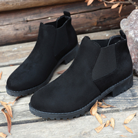 Bottines Chelsea en daim pour femmes, talon bloc, semelle à crampons, côtés élastiques, à enfiler, chaussures de mode automne-hiver, noires