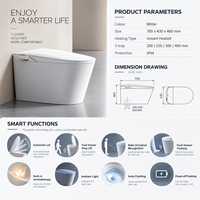 Bidet intelligent mains libres avec couvercle à ouverture automatique, bouton unique, capteur de pied, chasse d'eau, siège chauffant et séchoir à air chaud