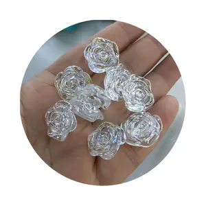 Cuentas de cristal de 18,5mm, cuentas UV con forma de flor rosa para abalorios DIY, suministros de fabricación de joyas, venta al por mayor a granel