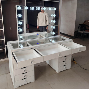 Tocador de Maquillaje OEM con Regleta, Bombillas Regulables, Cajones, Estantes y Taburete, Iluminación Ajustable de 3 Colores para Vestidor - Product Image 2