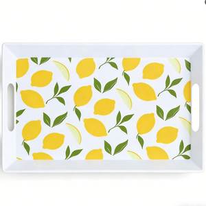 Plateau rectangulaire en mélamine de grande taille <span class=keywords><strong>pour</strong></span> le petit-déjeuner, les collations et les tables basses, imprimé citron, 49,6*37,2 cm - Product Image 1