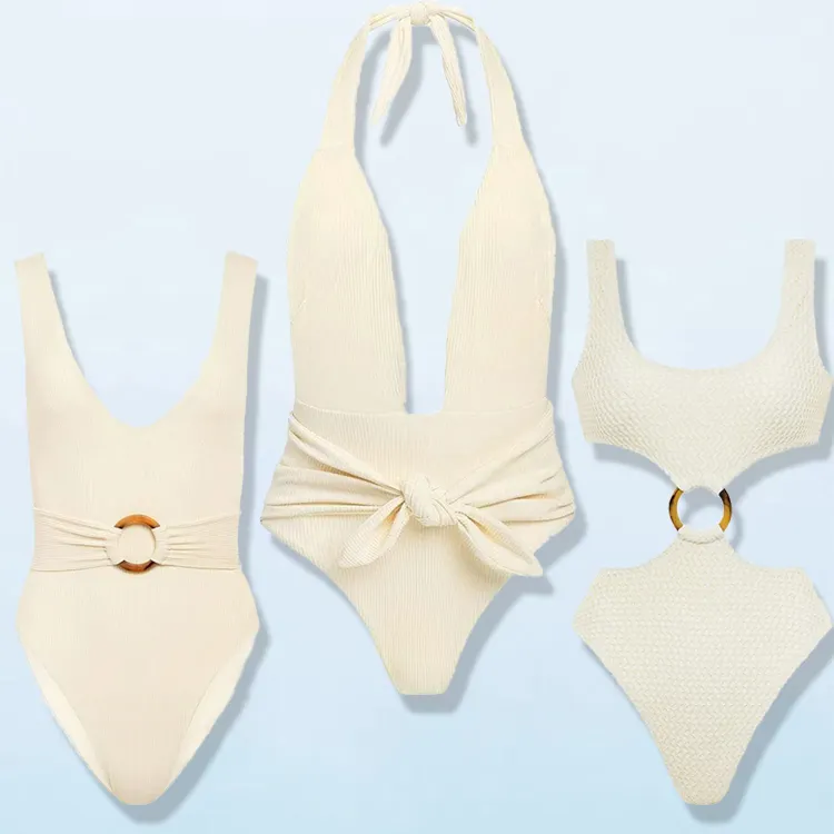 HL Herstellung elegante weiße Bade bekleidung Frauen einteilige Badeanzüge hochwertige Monokini Bikinis benutzer definierte rücken freie Häkel bade bekleidung