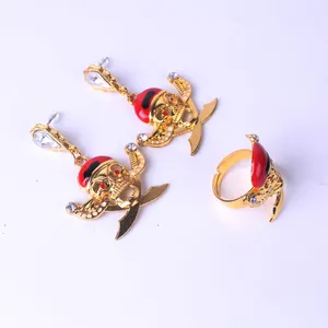 海盗头骨耳环和戒指3 pc套装万圣节服装配件珠宝