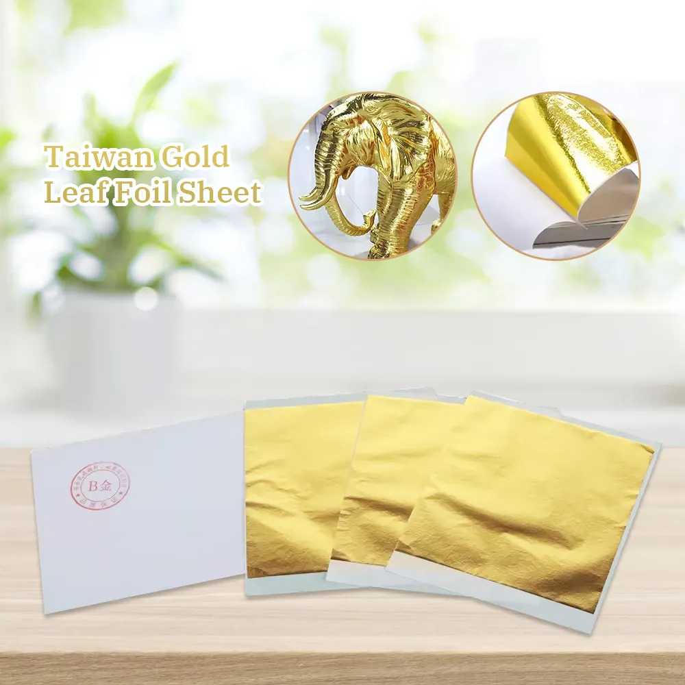 Penjualan terlaris harga pabrik 9X9Cm Taiwan lembaran Foil daun emas untuk penyepuhan furnitur