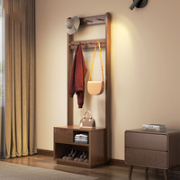 Porte-manteau autoportant en bois massif NKAHS, multifonctionnel, avec étagère à chaussures, pour entrée, chambre et usage domestique