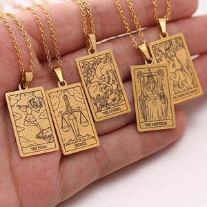 22 cartas de Tarot colgantes collar emperatriz estrella sol Luna muerte justicia el tonto colgantes con cadenas de acero inoxidable joyería de mujer - Product Image 4