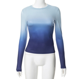 2024年韓国ファッションニット長袖OネックTシャツ女性服ブラウス - Product Image 6