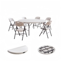 Table ronde à tréteau en métal blanc moderne, portable et réglable pour les repas, les pique-niques en plein air, les restaurants, les hôtels, les événements et les fêtes