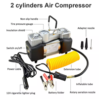 Pompe à air électrique portable mini 12V à double cylindre, compresseur d'air pour voiture, gonfleur de pneus, gonfleur de pneus à 2 cylindres, argent, universel