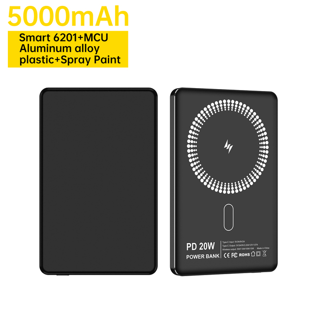 A36 Power Banks Custom Logo Wireless Magnetic Power Bank Portable Power Bank 5000mAh Type-C Fast Charging Ultra Thin