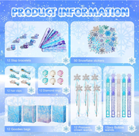 Kit de Fête d'Anniversaire Thème Frozen - Bracelets Claquettes, Bagues à Pierres, Pinces à Cheveux, Couronnes de Princesse, Baguettes à Bulles, Autocollants en Plastique Personnalisables