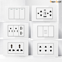 Prise murale standard américaine en verre trempé blanc, 5 prises, 10A, prise USB Type-C à charge rapide, interrupteur lumineux, 118x73mm