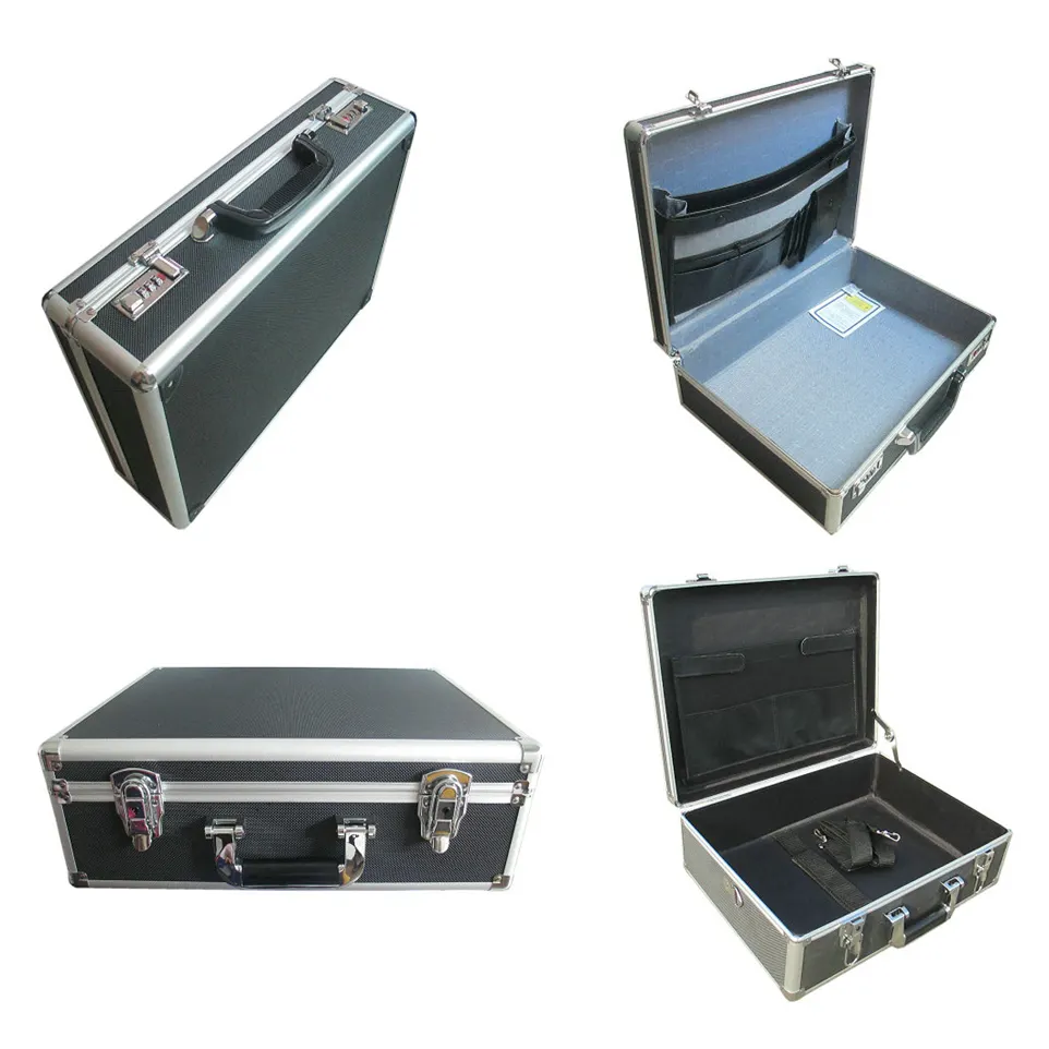 Smooth Gun-Color Aluminium Panel Attache Case, harte Aluminium Aktentasche, Aluminium Hard Carry Case. elegantes und modernes Design Interieur
