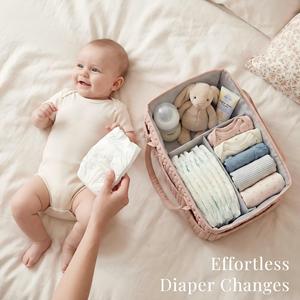 Organizador de Pañales para Bebé Resistente al Agua, Diseño Acolchado Trenzado con Asas de PU, Cesta Portátil para Pañales - Product Image 5